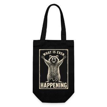 Lustiger Waschbär Was passiert hier überhaupt Meme Tee - Geschenkbeutel für Flaschen - Schwarz - Vorne