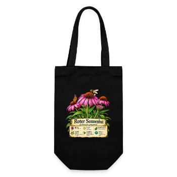 Roter Sonnenhut - Pflanzenmotiv - Geschenk Gärtner - Geschenkbeutel für Flaschen - Schwarz - Vorne