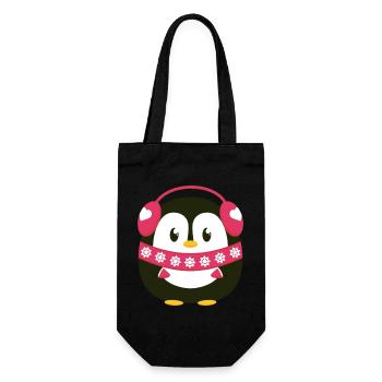Süßer Pinguin in Pink mit Winterlook  - Geschenkbeutel für Flaschen - Schwarz - Vorne