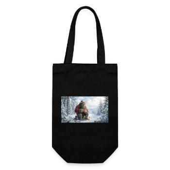 Winter Yeti am Feuer im Schneeland - Geschenkbeutel für Flaschen - Schwarz - Vorne