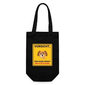 Vorsicht, der Hund frisst die Plätzchen - Geschenkbeutel für Flaschen - Schwarz - Vorne
