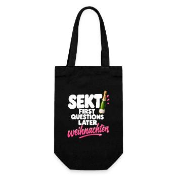 Sekt First Questions Later lustig Sektliebhaber - Geschenkbeutel für Flaschen - Schwarz - Vorne