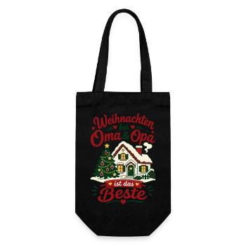 Weihnachten bei Oma und Opa Enkel Kinder - Geschenkbeutel für Flaschen - Schwarz - Vorne