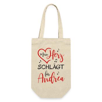 Mein Herz schlägt für Andrea - Geschenkbeutel für Flaschen - Natur - Vorne
