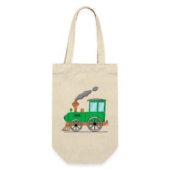 Kinderzug Eisenbahn grün - Geschenkbeutel für Flaschen - Natur - Vorne