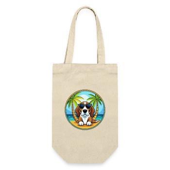 Basset Artesien Normand Hunderasse Cartoon Beach - Geschenkbeutel für Flaschen - Natur - Vorne