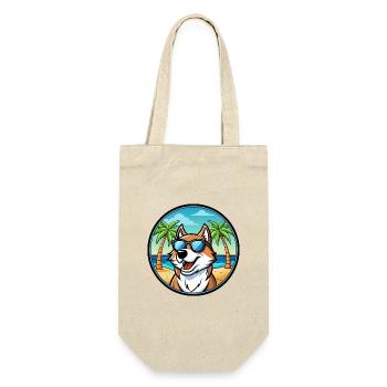Sibirische Trikolore Hunderasse Cartoon Beach - Geschenkbeutel für Flaschen - Natur - Vorne