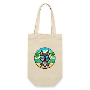 Schwarzer Norwegischer Elchhund Hunderasse Cartoon Strand - Geschenkbeutel für Flaschen - Natur - Vorne