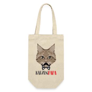 Katzenpapa - Katze mit Schnurrbart und Fliege - Geschenkbeutel für Flaschen - Natur - Vorne