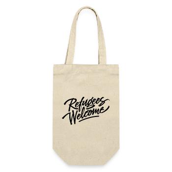 Refugees Welcome Logo - Geschenkbeutel für Flaschen - Natur - Vorne