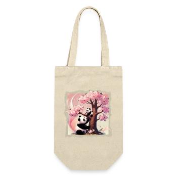 Mama und Baby-Pandas am Kirschbaum - Geschenkbeutel für Flaschen - Natur - Vorne