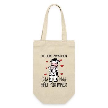 Onkel Nichte Liebe Spruch Kuh Kühe Familie - Geschenkbeutel für Flaschen - Natur - Vorne