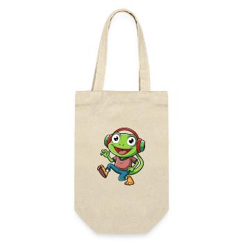 Frosch Lustige Cartoon Figur Kopfhörer Musik - Geschenkbeutel für Flaschen - Natur - Vorne