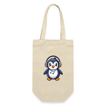 Pinguin Lustige Zeichentrickfigur Kopfhörermusik - Geschenkbeutel für Flaschen - Natur - Vorne