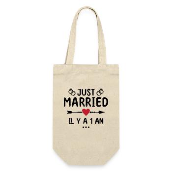 Geschenk zum Hochzeitstag 1 Jahr Hochzeit aus Baumwolle - Geschenkbeutel für Flaschen - Natur - Vorne