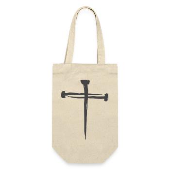 Kreuz aus Nägel - Geschenkbeutel für Flaschen - Natur - Vorne