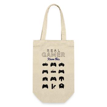 echte Spieler für den wahren Gamer - Geschenkbeutel für Flaschen - Natur - Vorne
