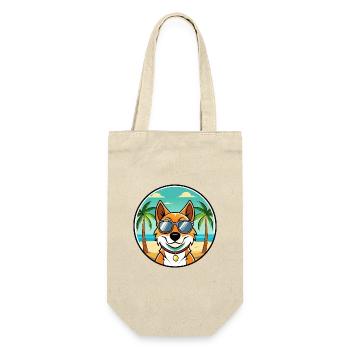 Russischer Harlekin Hund Rasse Cartoon Strand - Geschenkbeutel für Flaschen - Natur - Vorne