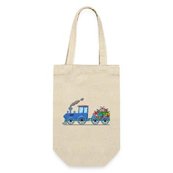 Children's train train with trailer in blue - Gift Bag for Bottles - nature - Front