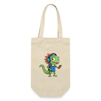 Eidechse Lustige Zeichentrickfigur Kopfhörer Musik - Geschenkbeutel für Flaschen - Natur - Vorne
