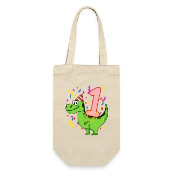 Dinosaurier Geburtstag 1 Jahre alt - Geschenkbeutel für Flaschen - Natur - Vorne