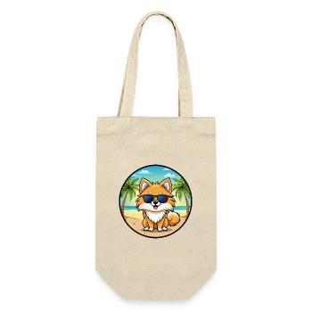 Pommerscher Deutscher Spitz Hunderasse Cartoon Beach - Geschenkbeutel für Flaschen - Natur - Vorne