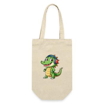 Krokodil Lustige Zeichentrickfigur Kopfhörer Musik - Geschenkbeutel für Flaschen - Natur - Vorne