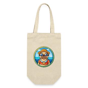 Mops Hund Lustig Cartoon Sommer Strand Sonnenbrille Cool - Geschenkbeutel für Flaschen - Natur - Vorne