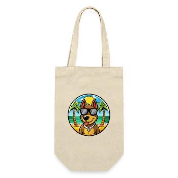 Deutscher Jagdterrier Hunderasse Cartoon Beach - Geschenkbeutel für Flaschen - Natur - Vorne