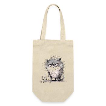 Mürrische Katze Kaffeepause - Lustige Tiermotiv - Geschenkbeutel für Flaschen - Natur - Vorne