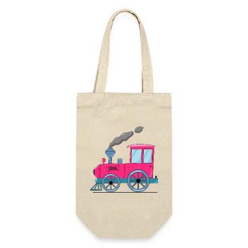 Kinderzug Eisenbahn pink - Geschenkbeutel für Flaschen - Natur - Vorne