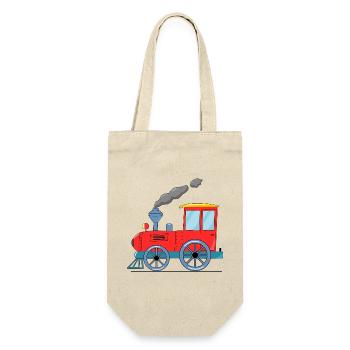 Kinderzug Eisenbahn rot - Geschenkbeutel für Flaschen - Natur - Vorne
