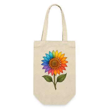 Rainbow Sunflower – Farbenfrohes Blumendesign mit - Geschenkbeutel für Flaschen - Natur - Vorne