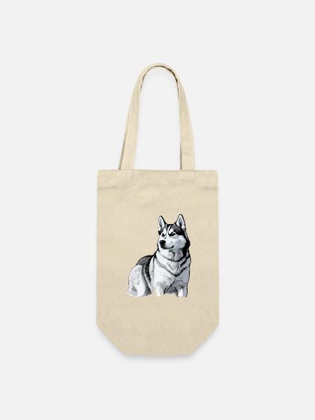 Nette Husky Hund Rasse Kopf Cartoon Illustration - Geschenkbeutel für Flaschen - Natur