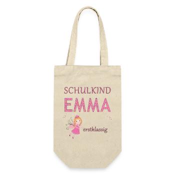 Schulkind Emma erstklassig - Geschenkbeutel für Flaschen - Natur - Vorne