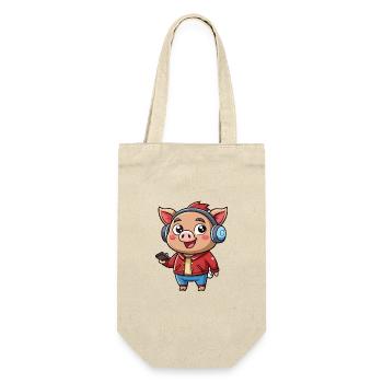 Cochon Drôle Dessin Animé Personnage Casque Musique - Sac à bouteille - nature - Devant