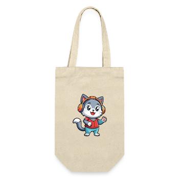 Katze Lustige Cartoon Figur Kopfhörer Musik - Geschenkbeutel für Flaschen - Natur - Vorne
