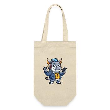 Rhino Lustige Zeichentrickfigur Kopfhörer Musik - Geschenkbeutel für Flaschen - Natur - Vorne