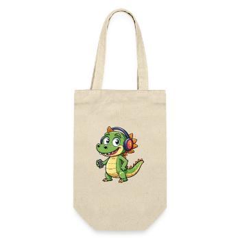 Krokodil Lustige Zeichentrickfigur Kopfhörer Musik - Geschenkbeutel für Flaschen - Natur - Vorne