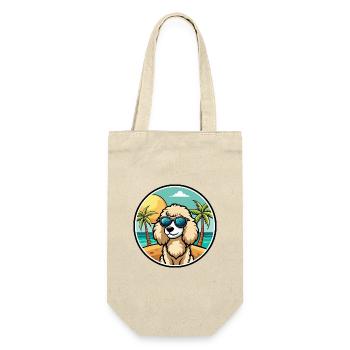 Pudel Hund Rasse Cartoon Sonnenbrille Strand - Geschenkbeutel für Flaschen - Natur - Vorne