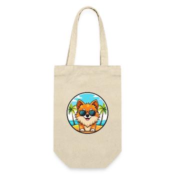 Pommerscher Deutscher Spitz Hunderasse Cartoon Beach - Geschenkbeutel für Flaschen - Natur - Vorne