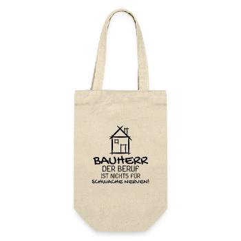 Bauherr Baumeister Hausbau Haus Witziges Geschenk - Geschenkbeutel für Flaschen - Natur - Vorne