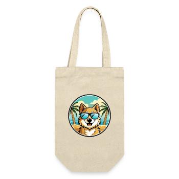 Deutscher Spitz Hund Rasse Cartoon Sonnenbrille Strand - Geschenkbeutel für Flaschen - Natur - Vorne