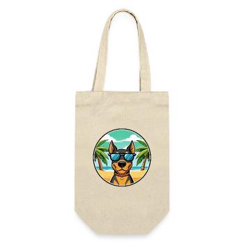 Deutscher Pinscher Hund Rasse Cartoon Sonnenbrille Strand - Geschenkbeutel für Flaschen - Natur - Vorne