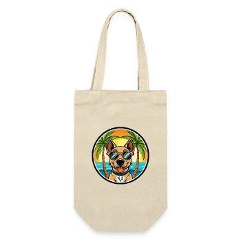 Deutscher Jagdterrier Hunderasse Cartoon Beach - Geschenkbeutel für Flaschen - Natur - Vorne