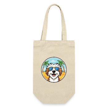 Tibet Terrier Hund Rasse Cartoon Sonnenbrille Strand - Geschenkbeutel für Flaschen - Natur - Vorne