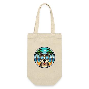 Sibirische Trikolore Hunderasse Cartoon Beach - Geschenkbeutel für Flaschen - Natur - Vorne