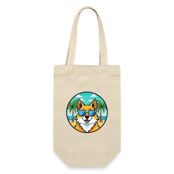 Deutscher Spitz Hund Rasse Cartoon Sonnenbrille Strand - Geschenkbeutel für Flaschen - Natur - Vorne