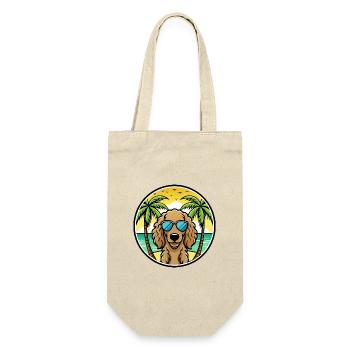 Lockig Beschichtet Retriever Hunderasse Cartoon Strand - Geschenkbeutel für Flaschen - Natur - Vorne