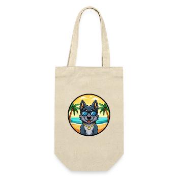 Schwarzer Norwegischer Elchhund Hunderasse Cartoon Strand - Geschenkbeutel für Flaschen - Natur - Vorne